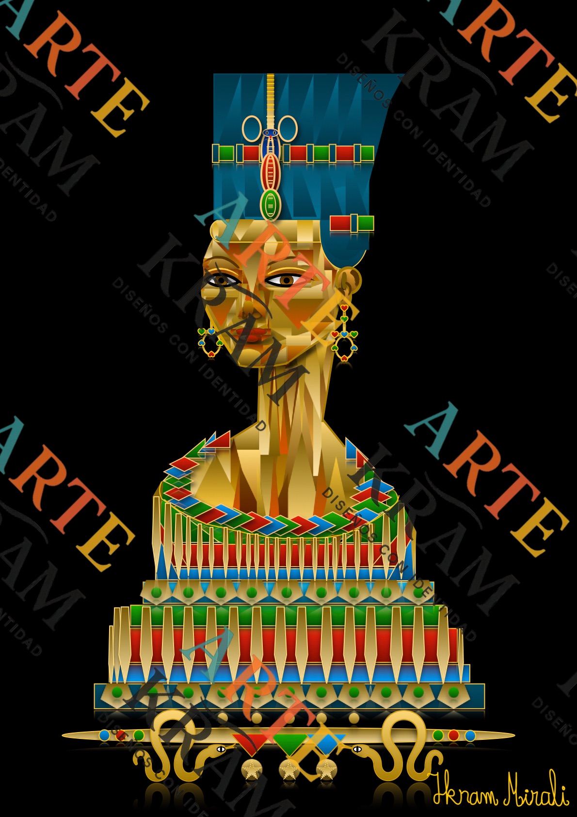 Nefertiti – Esculpida en madera y oro